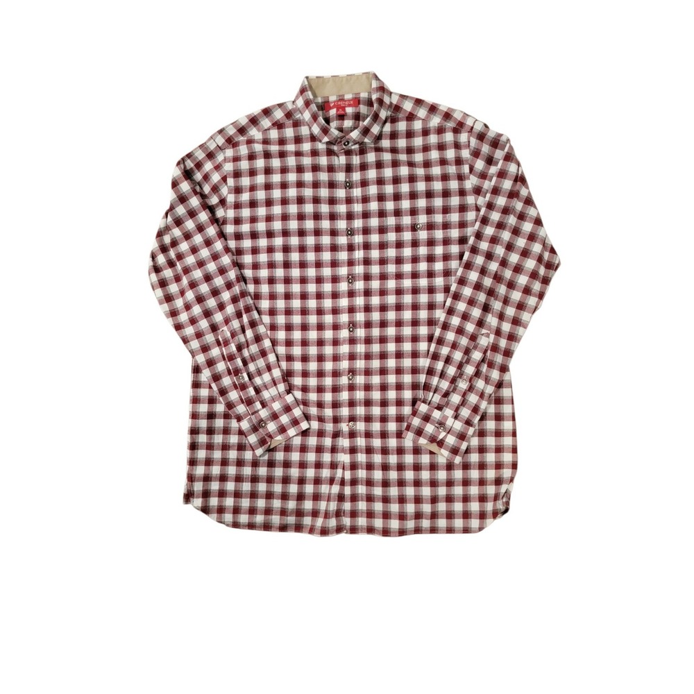 Cremieux Mens XL Slim Fit Burgundy White Buffalo Check Plaid Cotton‎ Button Down - Picture 3 of 8